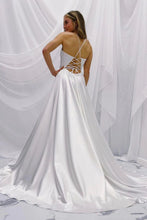 Load image into Gallery viewer, Simple A Line Spaghetti Straps White Wedding Bridal Dress