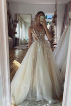 Load image into Gallery viewer, Gorgeous A Line Spaghetti Straps Champagne Prom Dress with Appliques