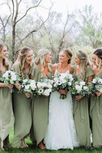 Load image into Gallery viewer, A Line V Neck Green Long Bridesmaid Dress with Short Sleeves