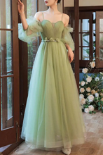Load image into Gallery viewer, Charming A Line Off the Shoulder Green Floor Length Prom Dress