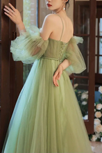 Load image into Gallery viewer, Charming A Line Off the Shoulder Green Floor Length Prom Dress