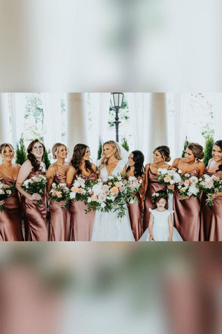 Sheath Spaghetti Straps Pink Long Bridesmaid Dress with Silt