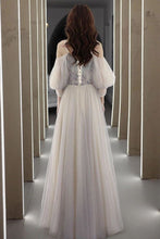 Load image into Gallery viewer, Beautiful A Line Off the Shoulder Light Grey Floor Length Formal Dress