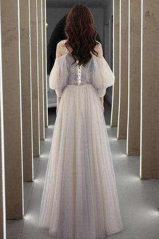 Beautiful A Line Off the Shoulder Light Grey Floor Length Formal Dress