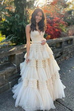 Load image into Gallery viewer, Princess A Line V Neck Long Prom Dress with Ruffles