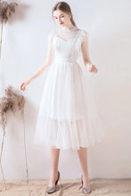 Load image into Gallery viewer, A Line Jewel White Formal Dress with Lace Ruffles