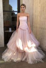 Load image into Gallery viewer, Charming A Line Strapless Pink Long Prom Dress with Ruffles