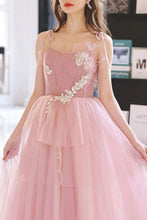 Load image into Gallery viewer, Elegant A Line Spaghetti Straps Pink Long Prom Dress with Appliques
