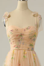 Load image into Gallery viewer, Elegant A Line Spaghetti Straps Champagne Long Prom Dress with Embroidery
