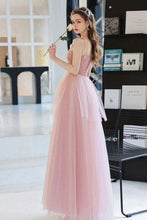 Load image into Gallery viewer, Elegant A Line Spaghetti Straps Pink Long Prom Dress with Appliques
