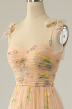 Load image into Gallery viewer, Elegant A Line Spaghetti Straps Champagne Long Prom Dress with Embroidery
