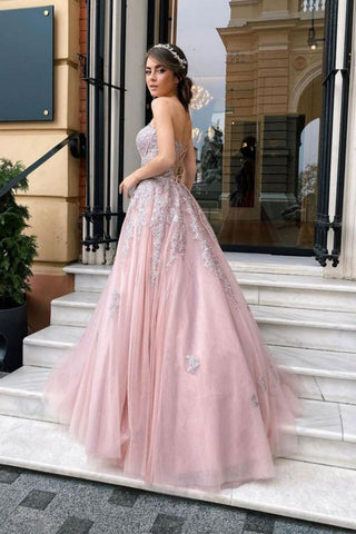 Gorgeous A Line Sweetheart Pink Long Prom Dress with Appliques