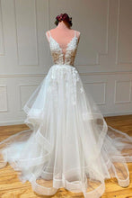 Load image into Gallery viewer, Charming A Line Spaghetti Straps White Bridal Dress with Appliques

