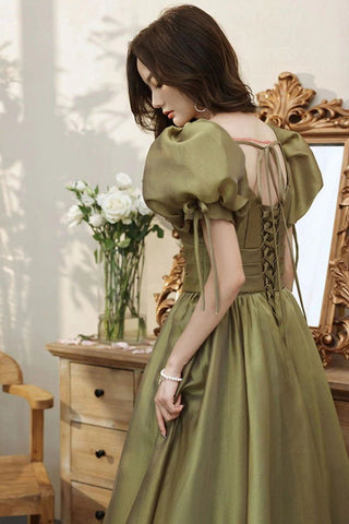 Princess A Line V Neck Long Formal Dress with Short Sleeves