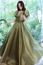 Load image into Gallery viewer, Princess A Line V Neck Long Formal Dress with Short Sleeves