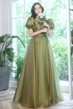 Load image into Gallery viewer, Princess A Line V Neck Long Formal Dress with Short Sleeves