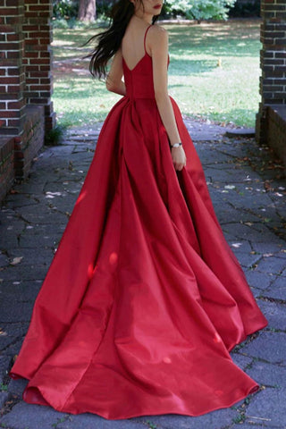 Classic A Line Spaghetti Straps Red Long Prom Dress Party Dress