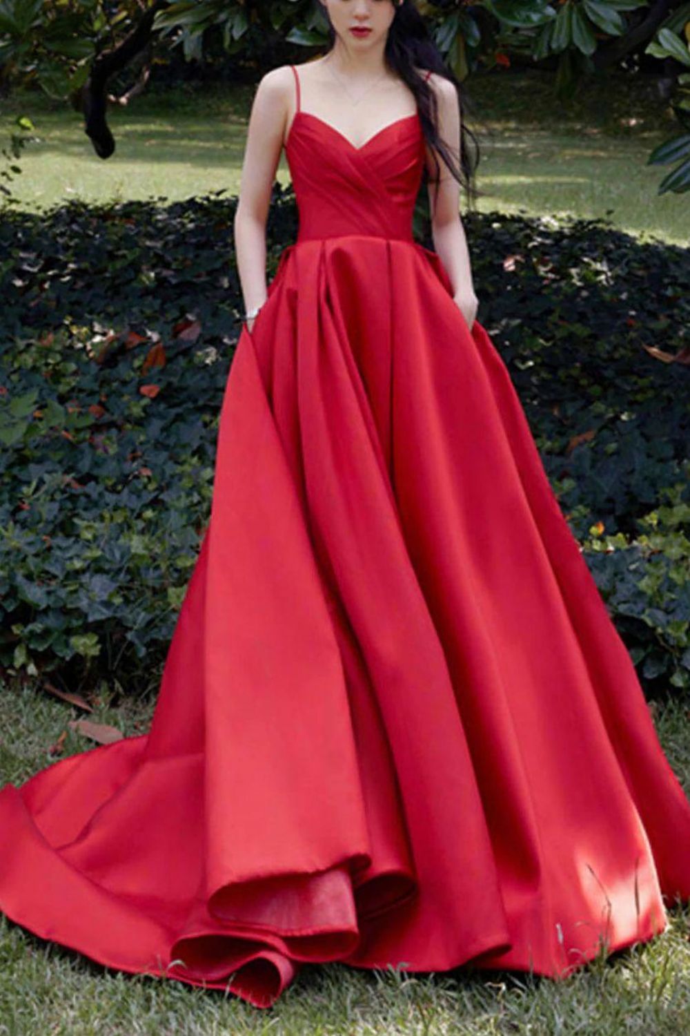Classic A Line Spaghetti Straps Red Long Prom Dress Party Dress