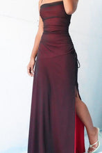 Load image into Gallery viewer, Sheath Spaghetti Straps Burgundy Long Prom Dress with Silt
