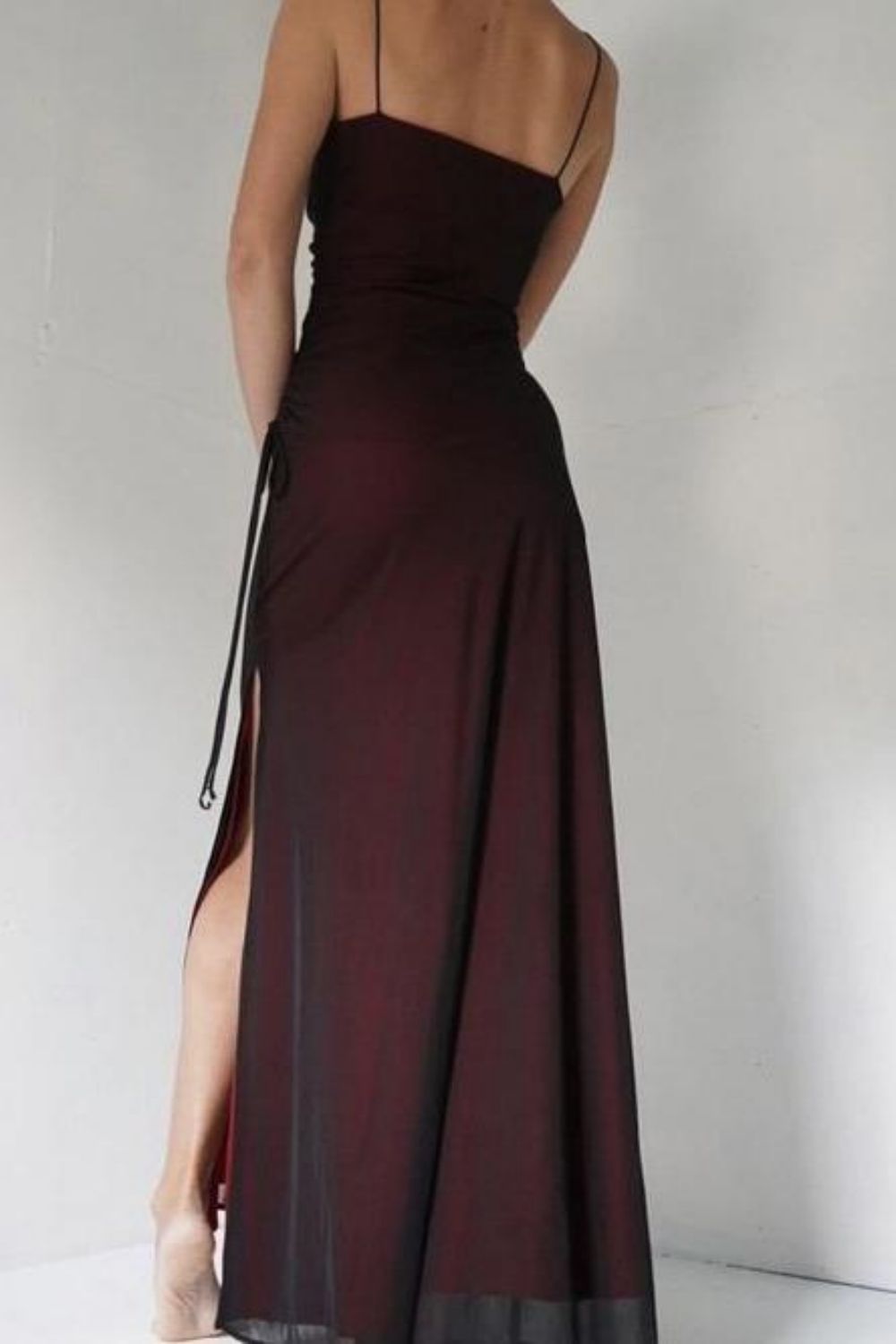Sheath Spaghetti Straps Burgundy Long Prom Dress with Silt – Luuvis