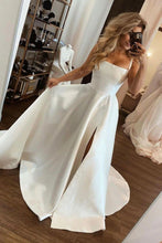Load image into Gallery viewer, A Line Square Neck White Wedding Dress with Split Front
