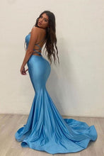 Load image into Gallery viewer, Sexy Mermaid V Neck Blue Long Prom Dress Party Dress