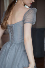 Load image into Gallery viewer, A Line Square Neck Grey Long Prom Dress with Beading
