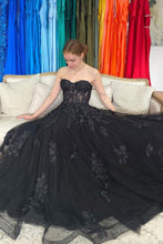 Load image into Gallery viewer, A Line Sweetheart Black Long Prom Dress with Appliques