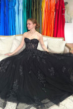 Load image into Gallery viewer, A Line Sweetheart Black Long Prom Dress with Appliques
