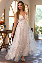 Load image into Gallery viewer, Classic A Line Spaghetti Straps Light Champagne Long Prom Dress with Bling
