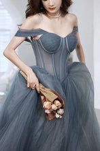 Load image into Gallery viewer, Charming A Line Off the Shoulder Grey Long Prom Dress