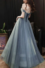 Load image into Gallery viewer, Charming A Line Off the Shoulder Grey Long Prom Dress