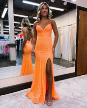 Load image into Gallery viewer, Mermaid Spaghetti Straps Lace Up-Corset Prom Dress With Split
