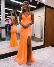 Load image into Gallery viewer, Mermaid Spaghetti Straps Lace Up-Corset Prom Dress With Split
