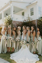 Load image into Gallery viewer, Mermaid Light Green Long Bridesmaid Dress Party Dress