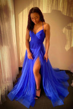 Load image into Gallery viewer, Stylish A Line Spaghetti Straps Royal Blue Long Prom Dress