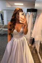 Load image into Gallery viewer, A Line Spaghetti Straps Silver Long Prom Dress Party Dress
