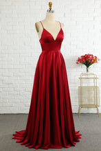 Load image into Gallery viewer, Simple A Line Spaghetti Straps Burgundy Long Prom Dress
