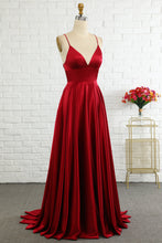 Load image into Gallery viewer, Simple A Line Spaghetti Straps Burgundy Long Prom Dress