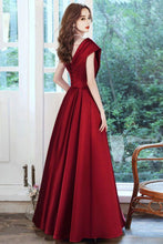 Load image into Gallery viewer, Beautiful A Line V Neck Burgundy Long Prom Dress with Ruffles