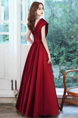Beautiful A Line V Neck Burgundy Long Prom Dress with Ruffles