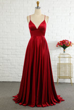 Load image into Gallery viewer, Simple A Line Spaghetti Straps Burgundy Long Prom Dress