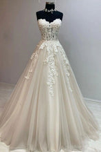 Load image into Gallery viewer, Princess A Line Sweetheart White Wedding Party Dress with Appliques