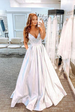 Load image into Gallery viewer, A Line Spaghetti Straps Silver Long Prom Dress Party Dress
