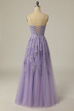 Load image into Gallery viewer, Gorgeous A Line Spaghetti Straps Lavender Long Prom Dress with Appliques
