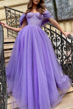 Load image into Gallery viewer, A Line Off the Shoulder Purple Long Prom Dress with Slit
