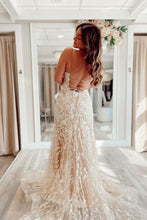 Load image into Gallery viewer, Mermaid Spaghetti Straps Champagne Long Prom Dress with Appliques

