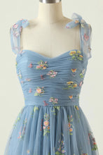 Load image into Gallery viewer, Elegant A Line Spaghetti Straps Blue Long Prom Dress with Embroidery