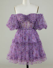 Load image into Gallery viewer, Pretty Fuchsia Puff Sleeves A-Line Short Party Dress
