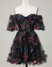 Load image into Gallery viewer, Pretty Fuchsia Puff Sleeves A-Line Short Party Dress
